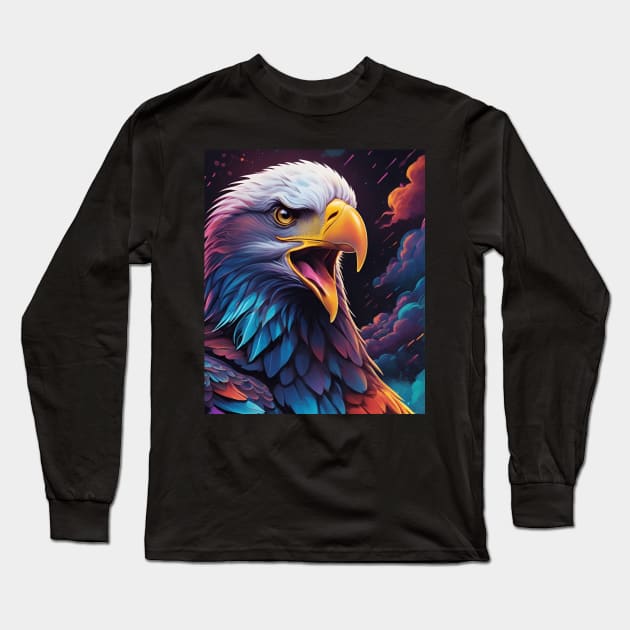 Bald Eagle Head Multi-Colored Long Sleeve T-Shirt by Rossie Designs